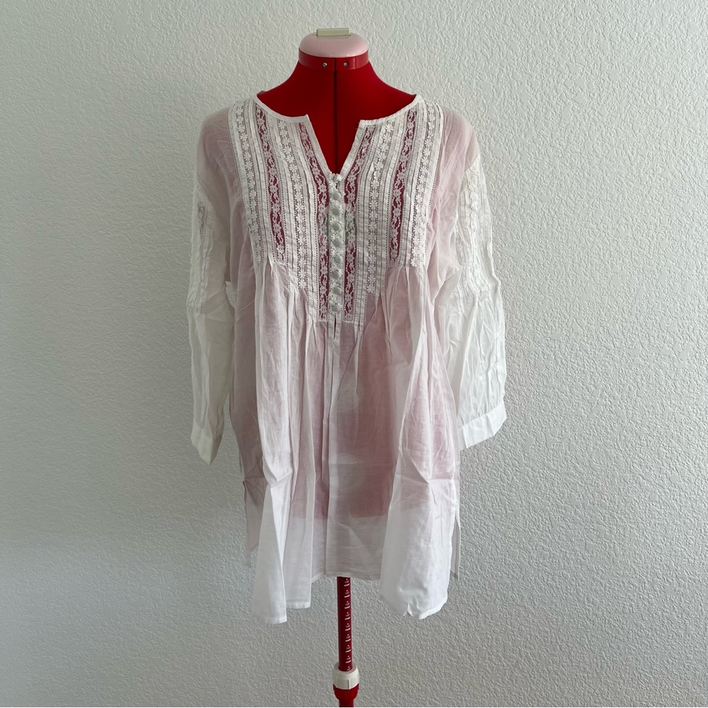 Punto Roma White Blouse Boho Lightweight Size Large